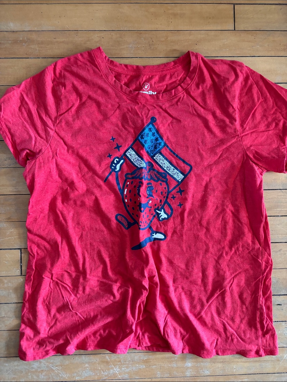 NWOT Womens Red Graphic Strawberry Flag 4th of July Tee